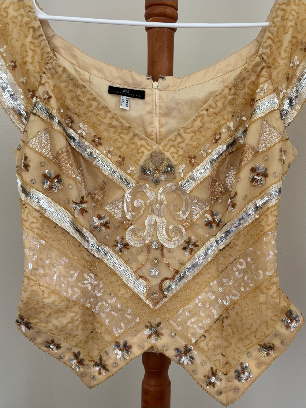 Embellished Gold Sequin V-Neck Tank Top